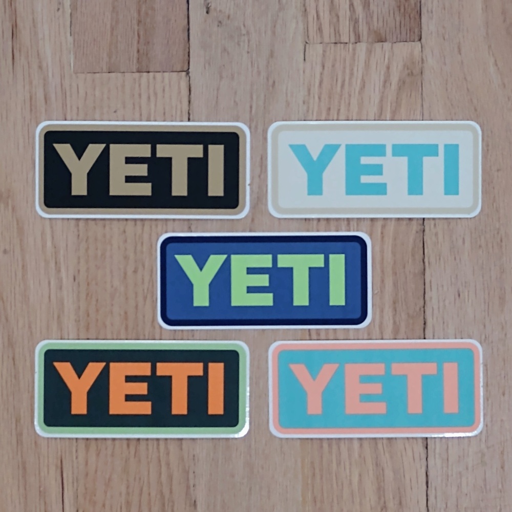 YETI Name Logo Decal / Stickers Authentic New 5-Pc Collection Mint Condition Set